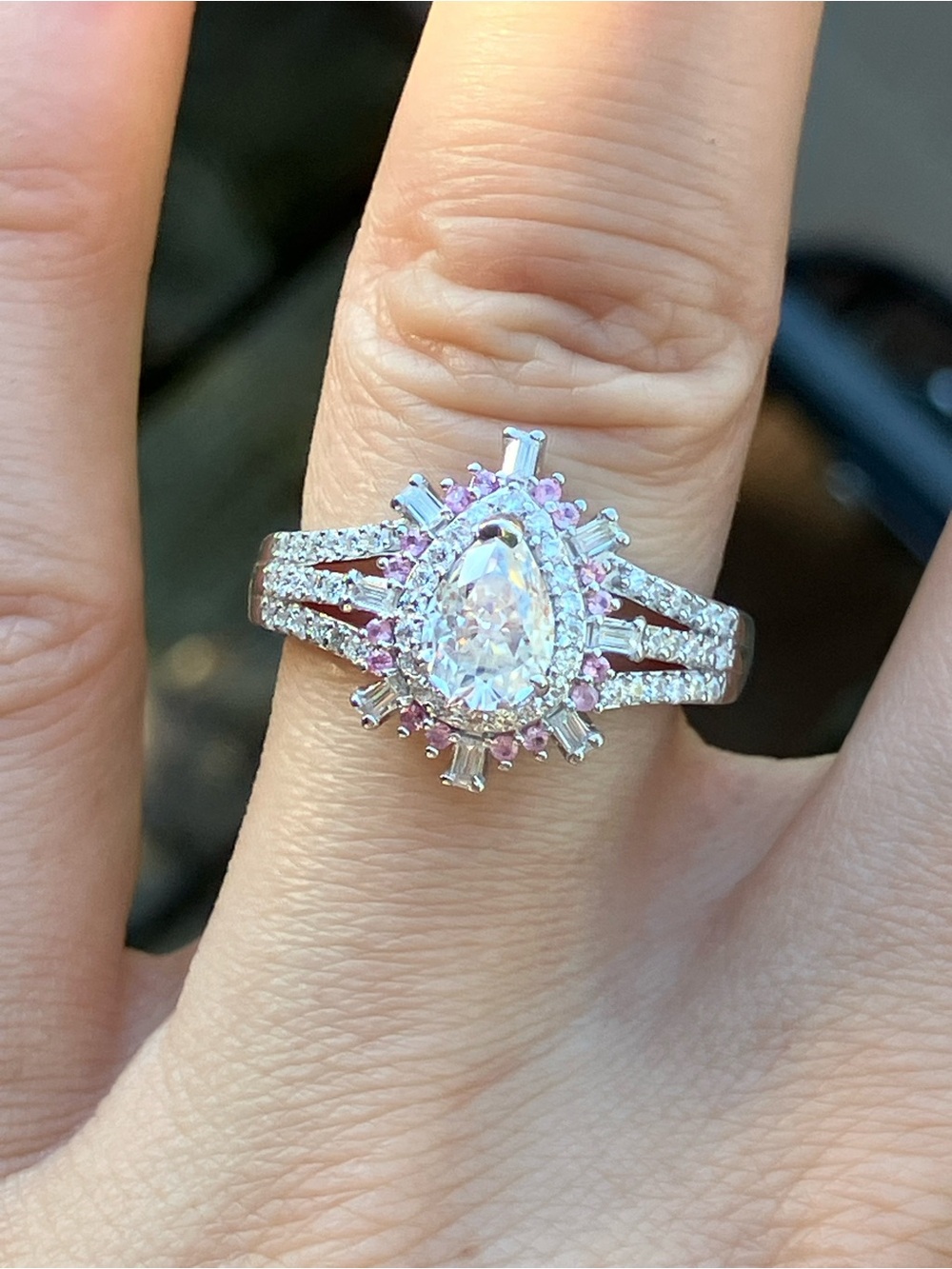 Moissanite Pink Sapphire Sterling Silver Ring Size 7